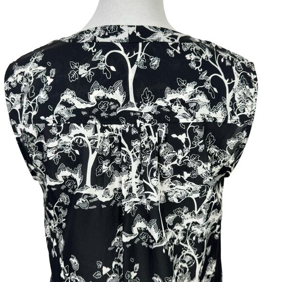 Diane von Furstenberg Black & White Floral Print Silk Blend Sleeveless Blouse - Picture 6 of 11